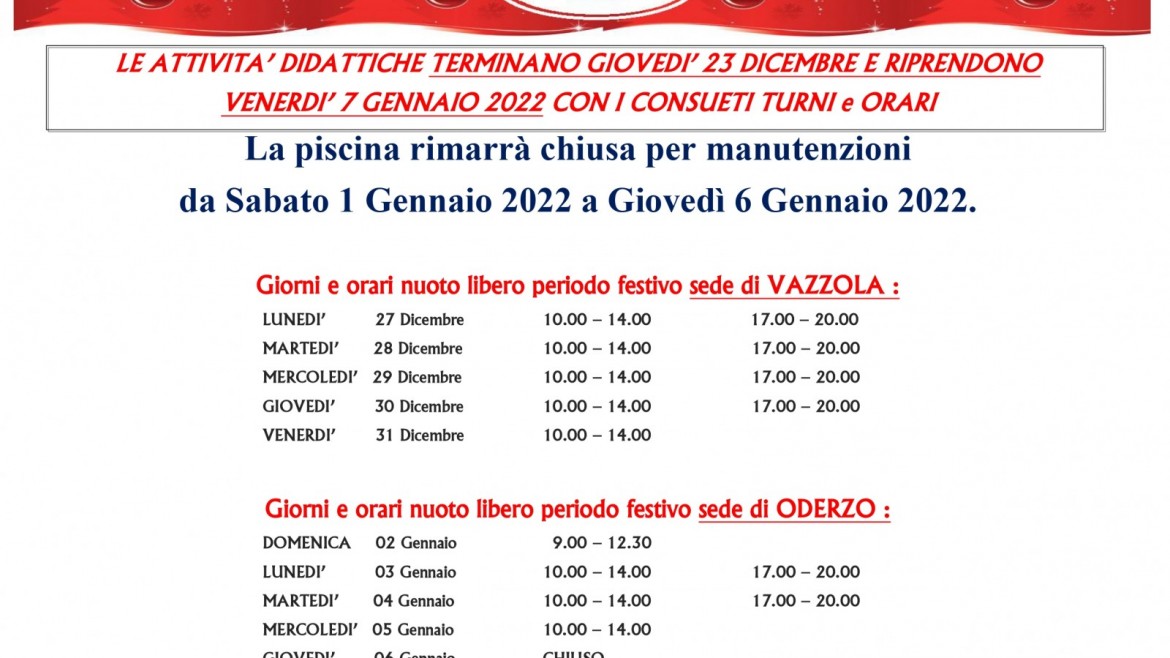 orario Festività Natalizie 2021
