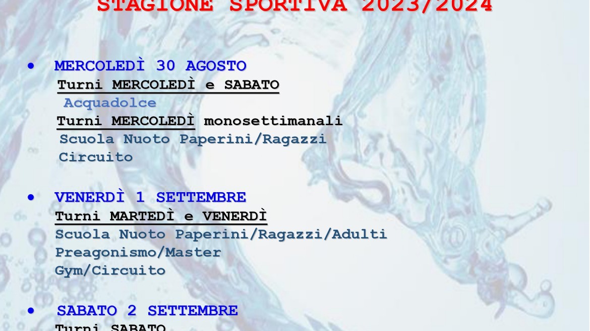 date inizio corsi 2023 - 2024